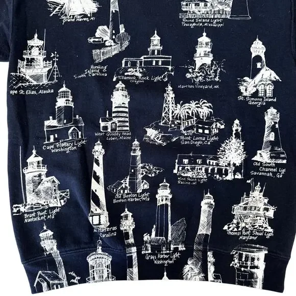 Vintage Marushka Handprints Navy Unisex Lighthouse Sweatshirt Size Small - Picture 2 of 5